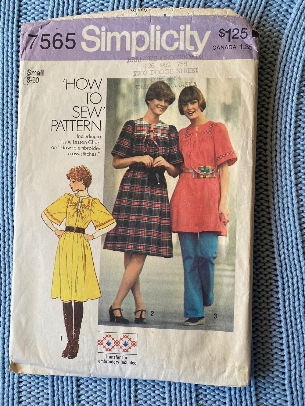 Simplicity Sewing pattern 7565 vunic dress pattern boho